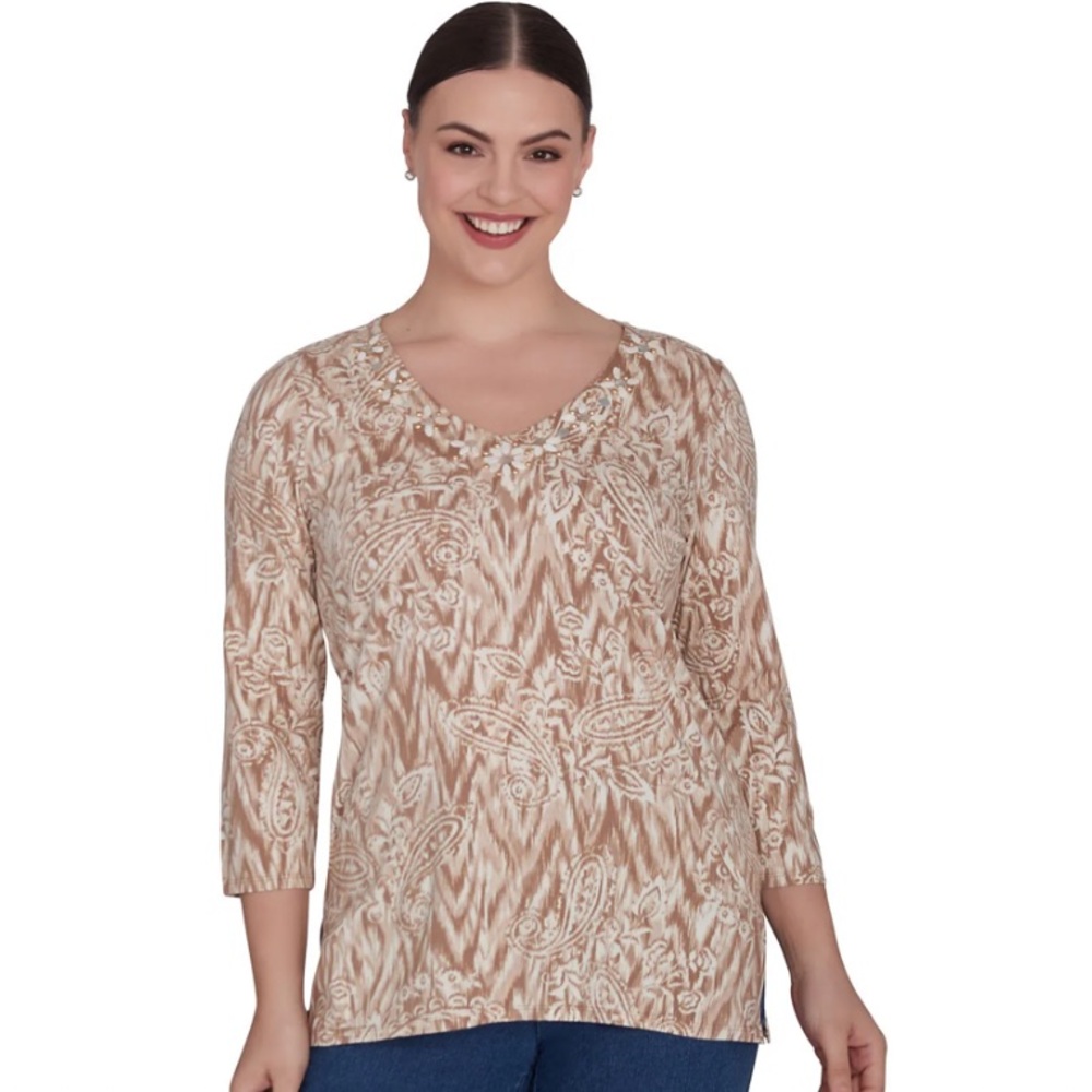 RUBY RD. Women's Chevron Ikat Paisley Top size M